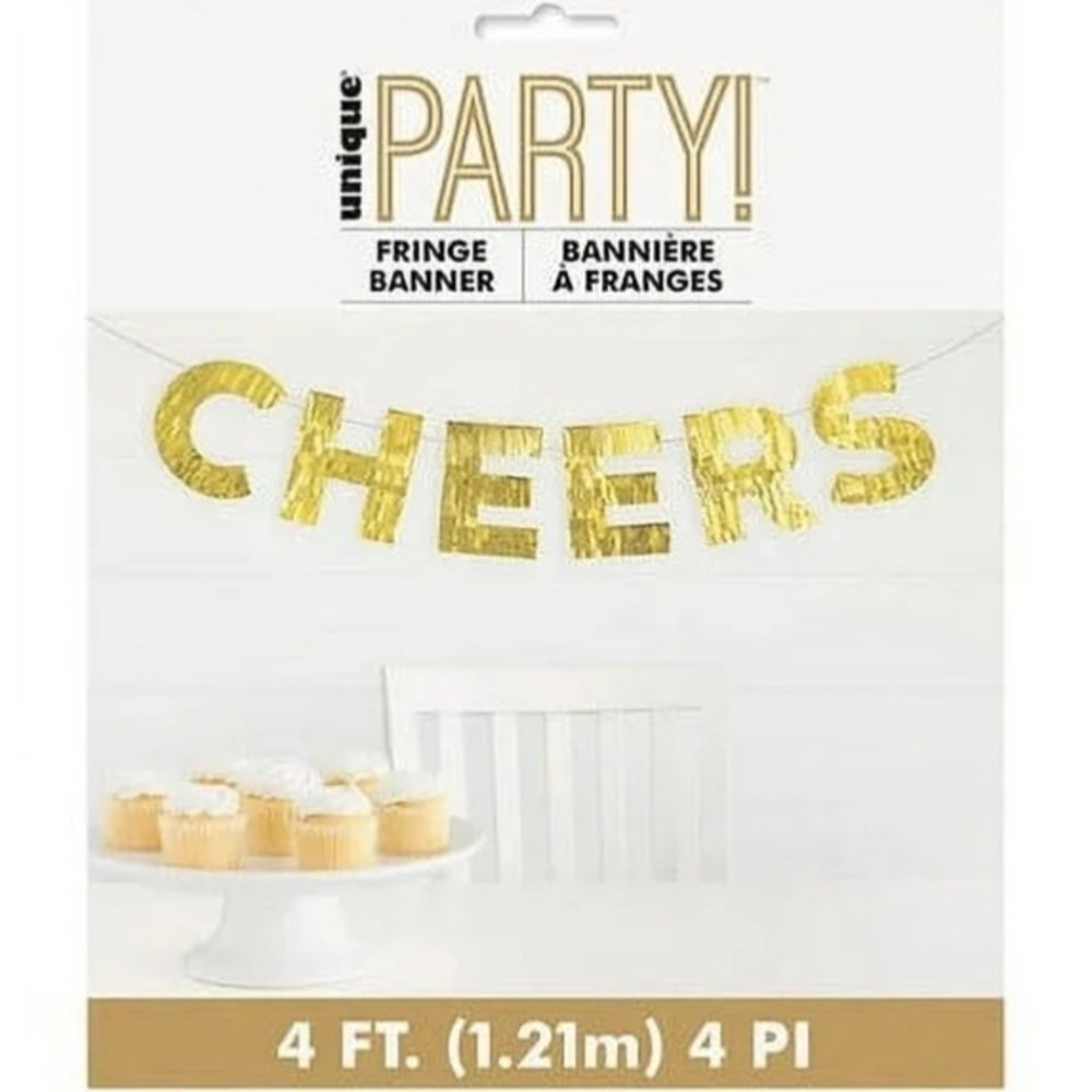 CHEERS Fringe Banner New Year's Christmas Gold Foil Metallic Party Deco 4 ft